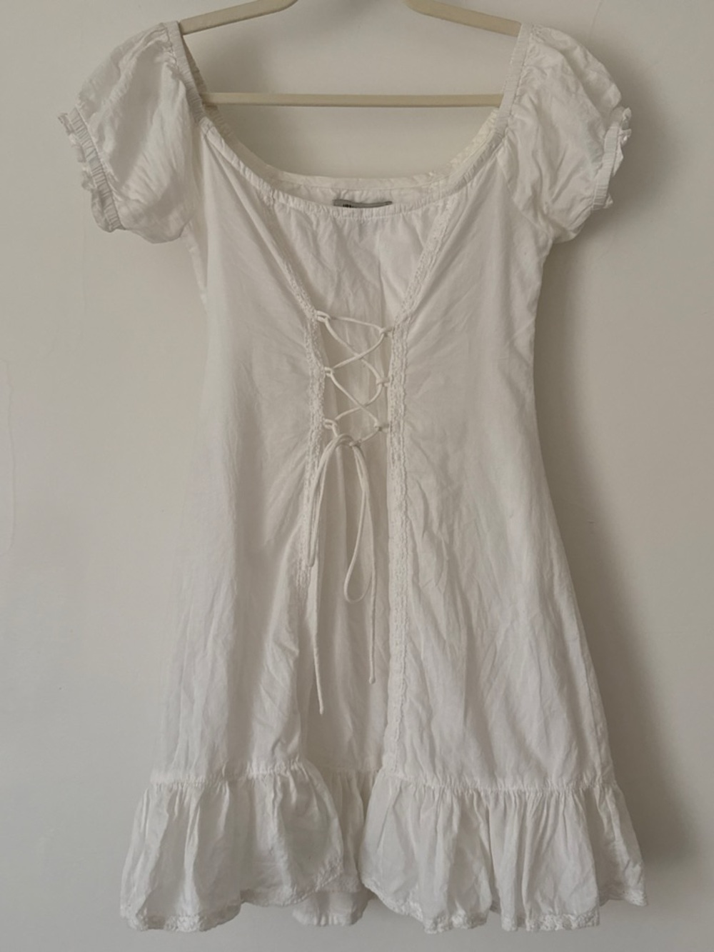 100% Cotton White Lace-Up Milkmaid/Peasant  Dress